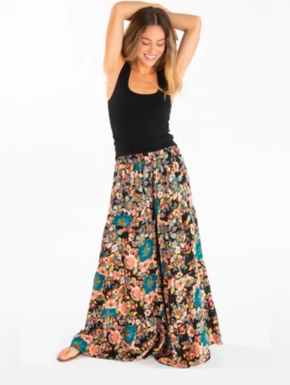 NATURAL LIFE Patti Palazzo Pants Black Floral Print